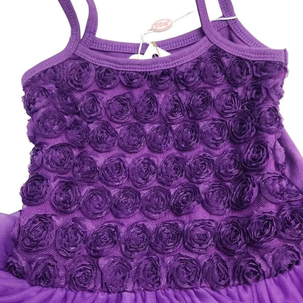 Girls Purple Rose Embellished Tutu Dress - Size 6-12 Months